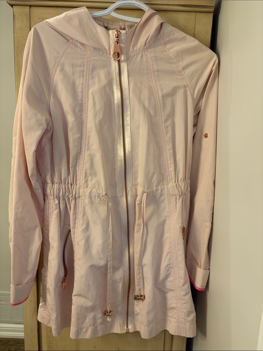 Ted Baker - Light Pink Hooded Rain Jacket with Drawstring Waist